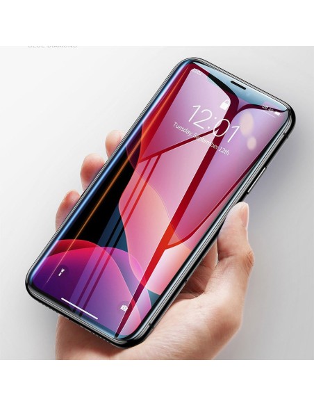 Baseus viso ekrano grūdintas stiklas su rėmeliu 0.23mm 9H iPhone 11 / iPhone XR 2 vnt + padėties nustatymo reguliatorius...