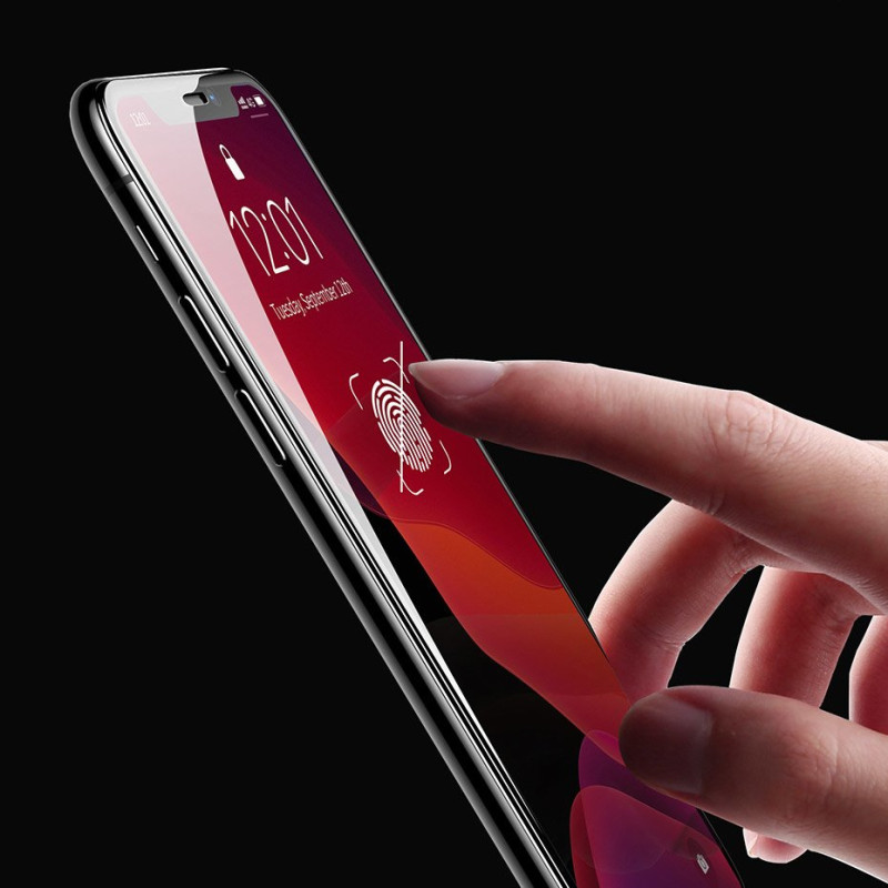 Baseus viso ekrano grūdintas stiklas su rėmeliu 0.23mm 9H iPhone 11 / iPhone XR 2 vnt + padėties nustatymo reguliatorius...