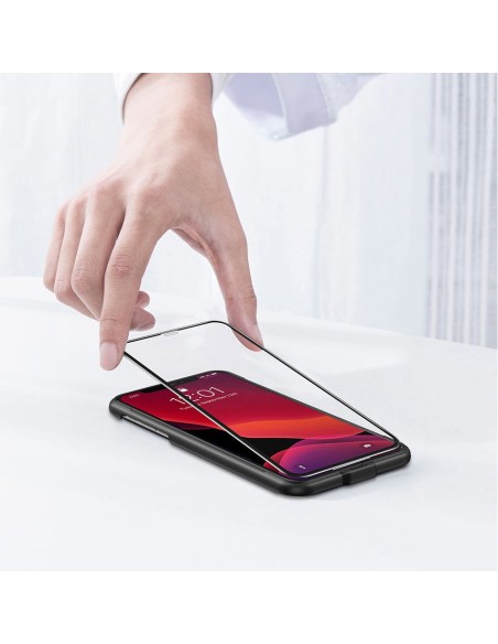 Baseus viso ekrano grūdintas stiklas su rėmeliu 0.23mm 9H iPhone 11 / iPhone XR 2 vnt + padėties nustatymo reguliatorius...