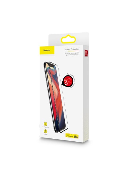 Baseus viso ekrano grūdintas stiklas su rėmeliu 0.23mm 9H iPhone 11 / iPhone XR 2 vnt + padėties nustatymo reguliatorius...