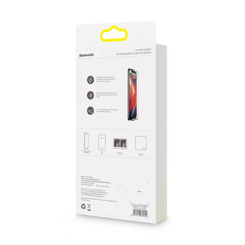 Baseus viso ekrano grūdintas stiklas su rėmeliu 0.23mm 9H iPhone 11 / iPhone XR 2 vnt + padėties nustatymo reguliatorius...