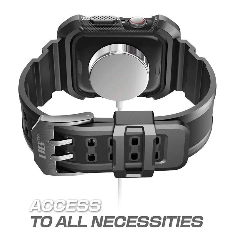 Supcase Unicorn Beetle Pro dėklas su dirželiu, skirtas Apple Watch 4/ 5/ 6/ 7/ 8/ SE (44/ 45 mm) – juodas