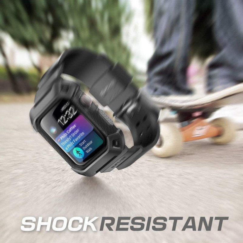 Supcase Unicorn Beetle Pro dėklas su dirželiu, skirtas Apple Watch 4/ 5/ 6/ 7/ 8/ SE (44/ 45 mm) – juodas