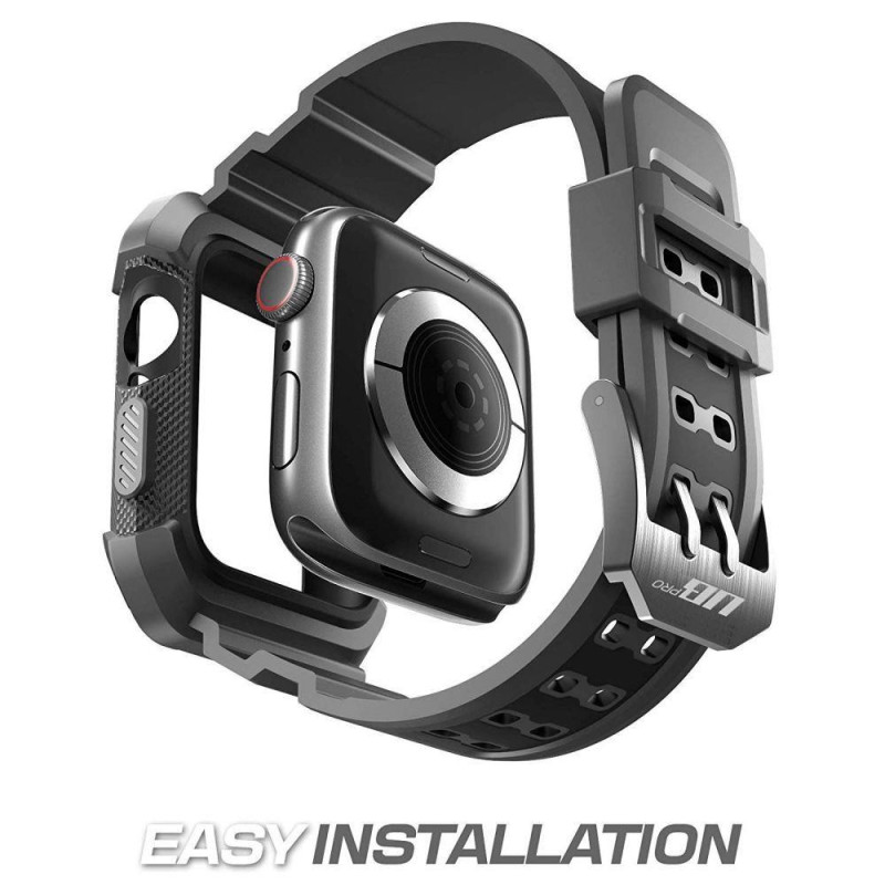 Supcase Unicorn Beetle Pro dėklas su dirželiu, skirtas Apple Watch 4/ 5/ 6/ 7/ 8/ SE (44/ 45 mm) – juodas