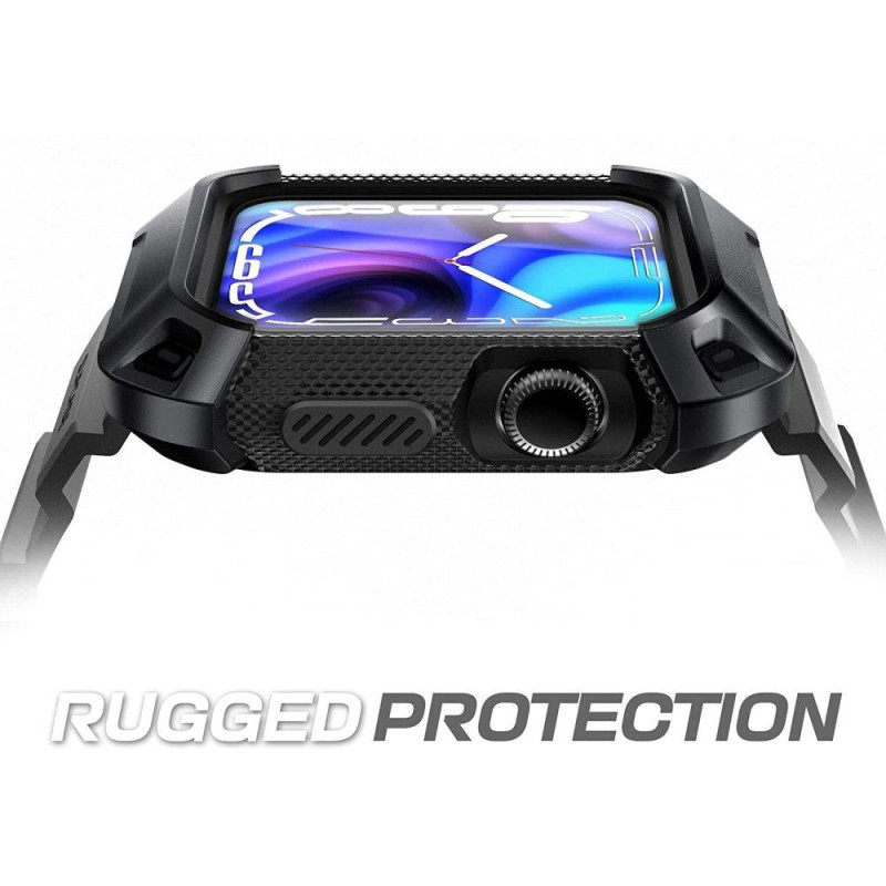 Supcase Unicorn Beetle Pro dėklas su dirželiu, skirtas Apple Watch 4/ 5/ 6/ 7/ 8/ SE (44/ 45 mm) – juodas