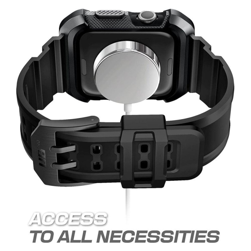 Supcase Unicorn Beetle Pro dėklas su dirželiu, skirtas Apple Watch 4/ 5/ 6/ 7/ 8/ SE (44/ 45 mm) – juodas