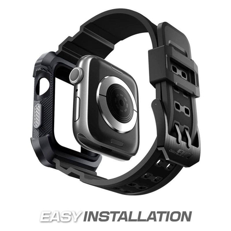 Supcase Unicorn Beetle Pro dėklas su dirželiu, skirtas Apple Watch 4/ 5/ 6/ 7/ 8/ SE (44/ 45 mm) – juodas