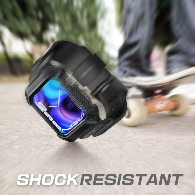 Supcase Unicorn Beetle Pro dėklas su dirželiu, skirtas Apple Watch 4/ 5/ 6/ 7/ 8/ SE (44/ 45 mm) – juodas