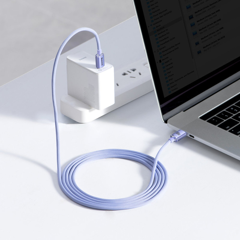 Laido laidas greitam įkrovimui ir duomenų perdavimui USB-C USB-C 100W 2m violetinė