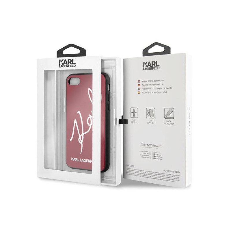 Karl Lagerfeld Signature Glitter dėklas, skirtas iPhone 7 / 8 / SE 2020 / SE 2022 - raudonas