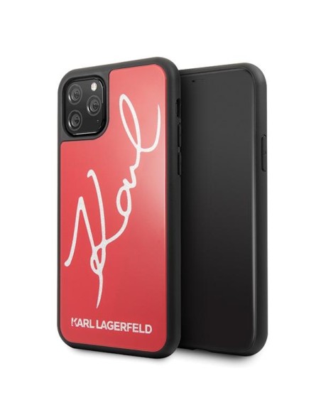 Karl Lagerfeld Signature Glitter dėklas iPhone 11 Pro - raudonas