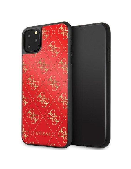 Guess 4G Double Layer Glitter dėklas, skirtas iPhone 11 Pro Max – raudonas