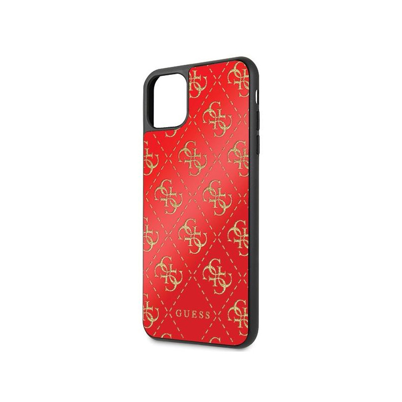 Guess 4G Double Layer Glitter dėklas, skirtas iPhone 11 Pro Max – raudonas