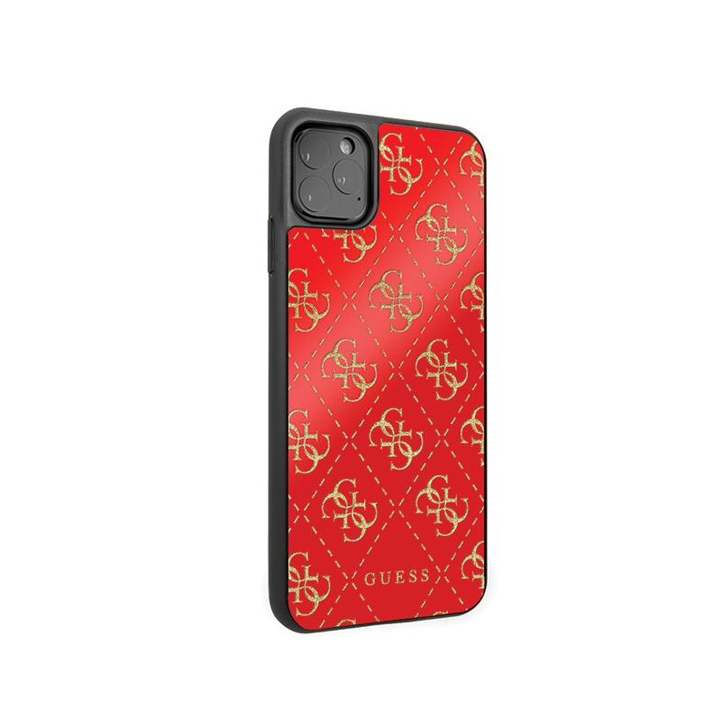 Guess 4G Double Layer Glitter dėklas, skirtas iPhone 11 Pro Max – raudonas