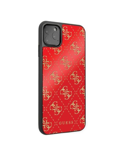 Guess 4G Double Layer Glitter dėklas, skirtas iPhone 11 Pro Max – raudonas