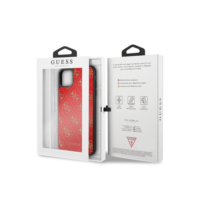 Guess 4G Double Layer Glitter dėklas, skirtas iPhone 11 Pro Max – raudonas