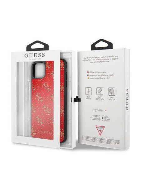 Guess 4G Double Layer Glitter dėklas, skirtas iPhone 11 Pro Max – raudonas