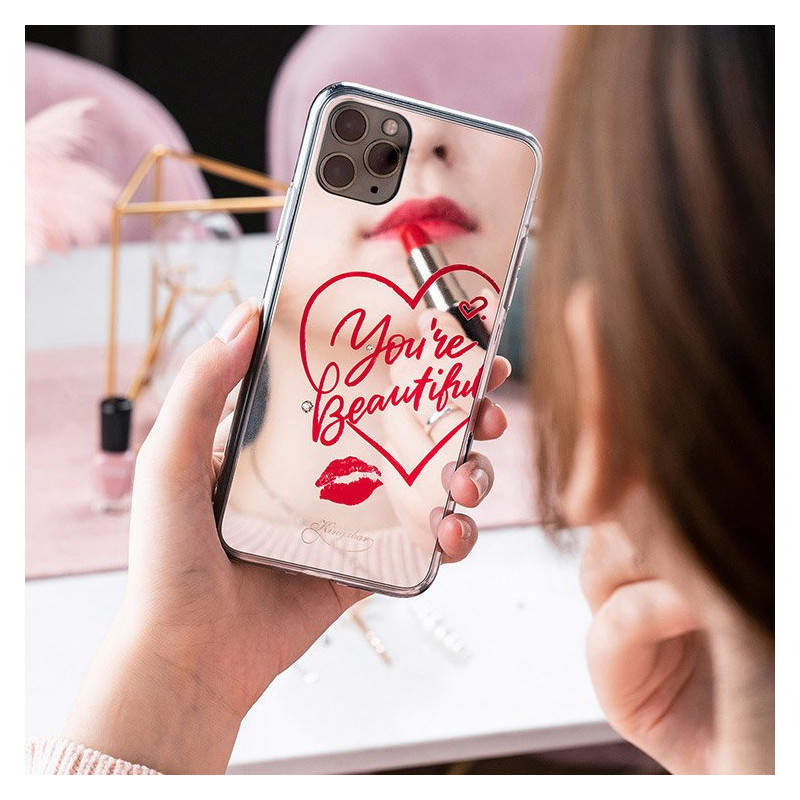 Kingxbar Angel veidrodžio dėklas dekoruotas originaliais Swarovski kristalais iPhone 11 Pro Max veidrodis skaidrus