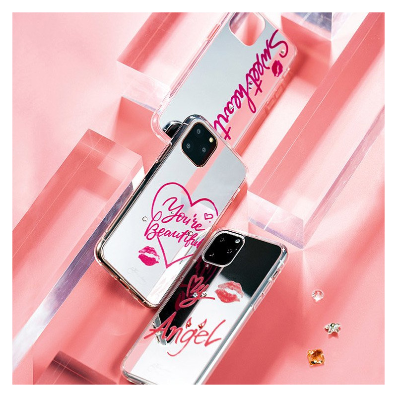 Kingxbar Angel veidrodžio dėklas dekoruotas originaliais Swarovski kristalais iPhone 11 Pro Max veidrodis skaidrus