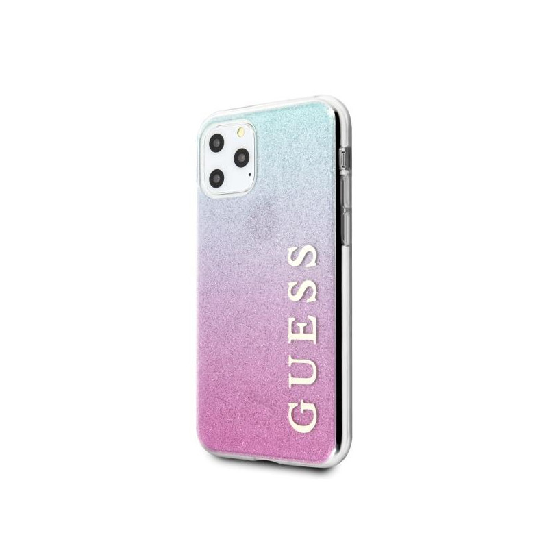 Guess Glitter Gradient dėklas, skirtas iPhone 11 Pro Max - rožinė ir mėlyna