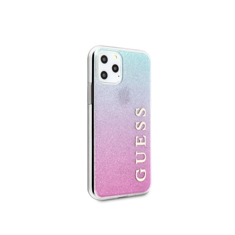 Guess Glitter Gradient dėklas, skirtas iPhone 11 Pro Max - rožinė ir mėlyna