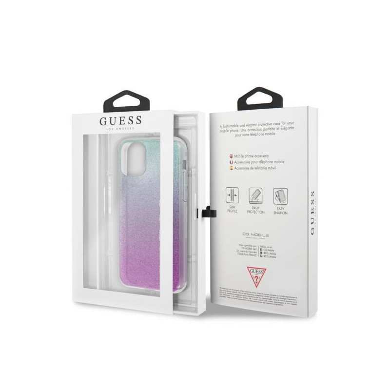Guess Glitter Gradient dėklas, skirtas iPhone 11 Pro Max - rožinė ir mėlyna