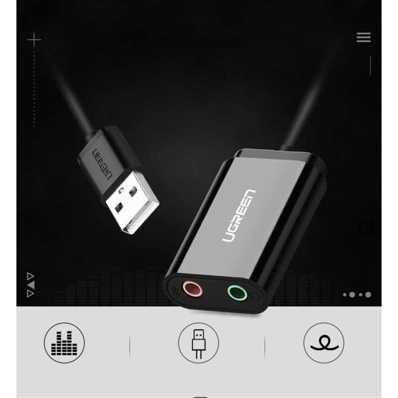 Ugreen išorinė muzikos garso plokštė USB adapteris - 3,5 mm mini lizdas 15 cm juodas (30724)