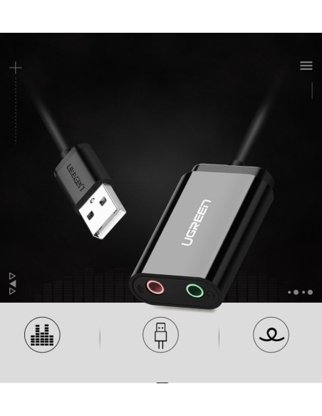 Ugreen išorinė muzikos garso plokštė USB adapteris - 3,5 mm mini lizdas 15 cm juodas (30724) Ugreen išorinė muzikos garso plokštė USB adapteris - 3,5 mm mini lizdas 15 cm juodas (30724)