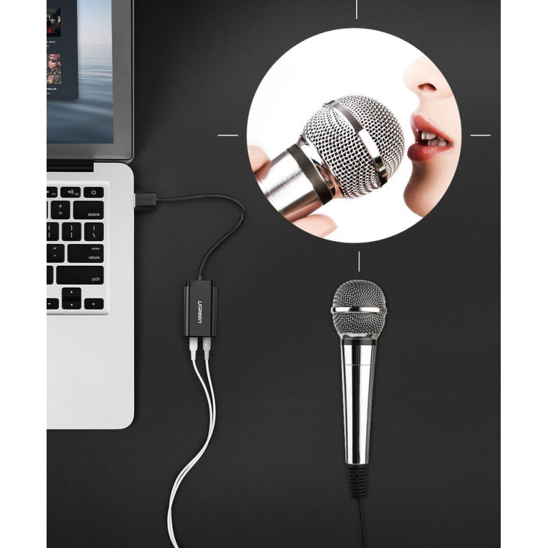 Ugreen išorinė muzikos garso plokštė USB adapteris - 3,5 mm mini lizdas 15 cm juodas (30724)