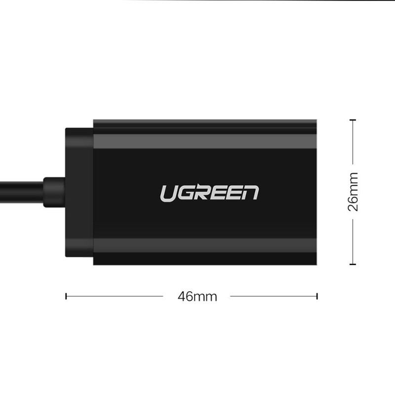 Ugreen išorinė muzikos garso plokštė USB adapteris - 3,5 mm mini lizdas 15 cm juodas (30724)