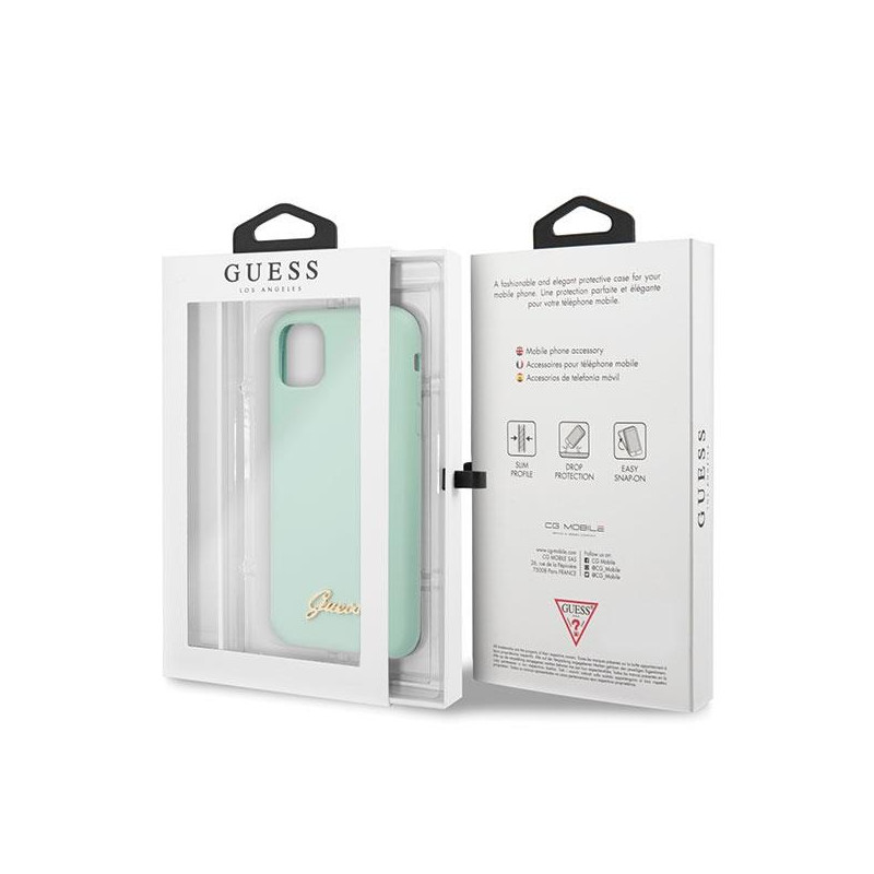 Guess Silicone Vintage Gold Logo dėklas, skirtas iPhone 11 Pro Max - žalias