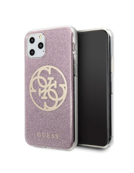 Guess 4G Circle Glitter dėklas, skirtas iPhone 11 Pro Max - rožinis Guess 4G Circle Glitter dėklas, skirtas iPhone 11 Pro Max - rožinis