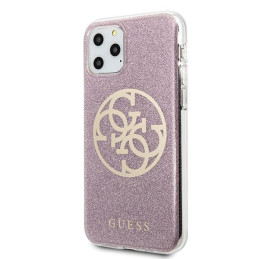 Guess 4G Circle Glitter dėklas, skirtas iPhone 11 Pro Max - rožinis