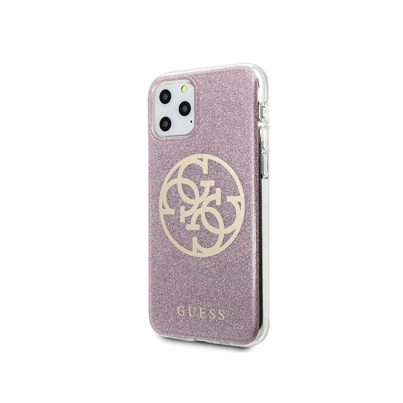 Guess 4G Circle Glitter dėklas, skirtas iPhone 11 Pro Max - rožinis