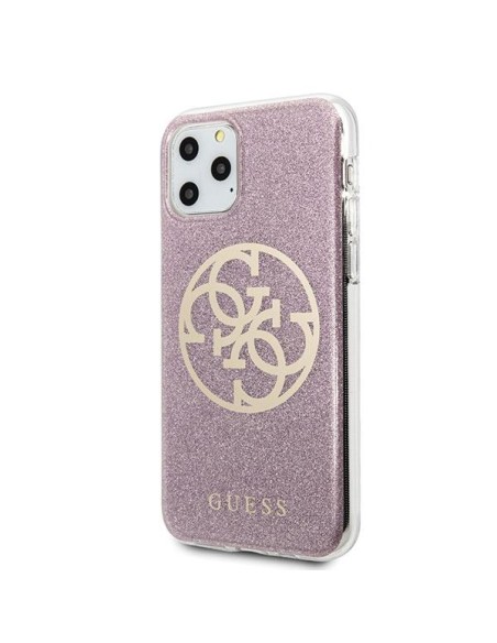 Guess 4G Circle Glitter dėklas, skirtas iPhone 11 Pro Max - rožinis Guess 4G Circle Glitter dėklas, skirtas iPhone 11 Pro Max - rožinis