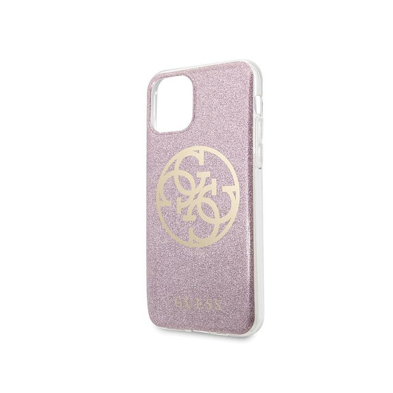 Guess 4G Circle Glitter dėklas, skirtas iPhone 11 Pro Max - rožinis