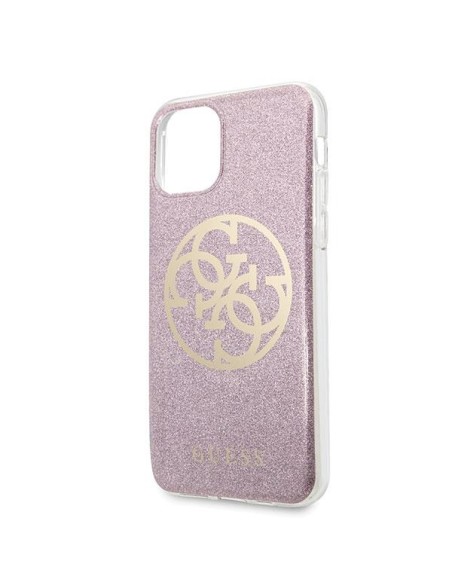 Guess 4G Circle Glitter dėklas, skirtas iPhone 11 Pro Max - rožinis Guess 4G Circle Glitter dėklas, skirtas iPhone 11 Pro Max - rožinis