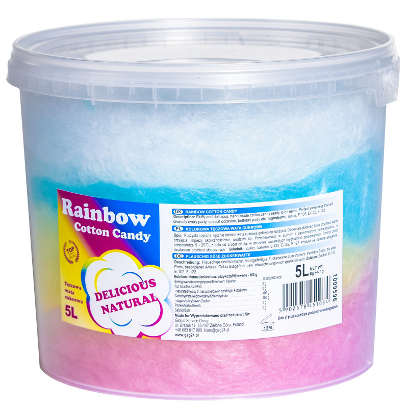 Spalvinga vaivorykštinė cukraus vata Rainbow Cotton Candy 5L Spalvinga vaivorykštinė cukraus vata Rainbow Cotton Candy 5L
