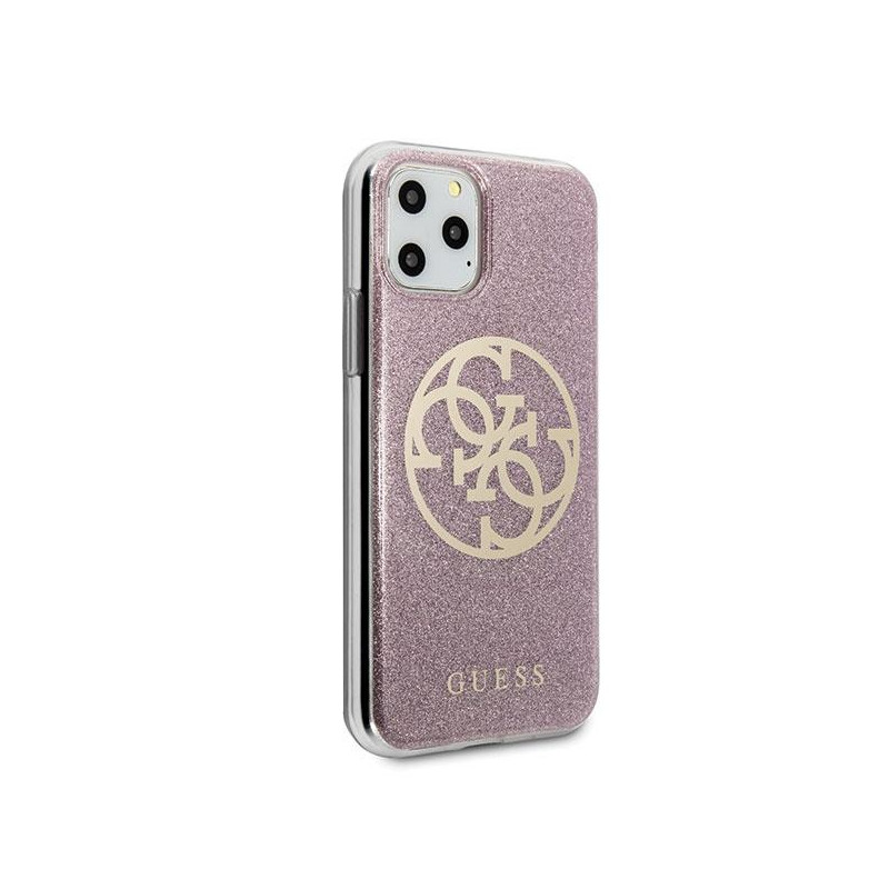 Guess 4G Circle Glitter dėklas, skirtas iPhone 11 Pro Max - rožinis