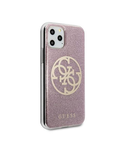 Guess 4G Circle Glitter dėklas, skirtas iPhone 11 Pro Max - rožinis Guess 4G Circle Glitter dėklas, skirtas iPhone 11 Pro Max - rožinis