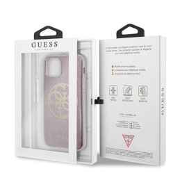 Guess 4G Circle Glitter dėklas, skirtas iPhone 11 Pro Max - rožinis