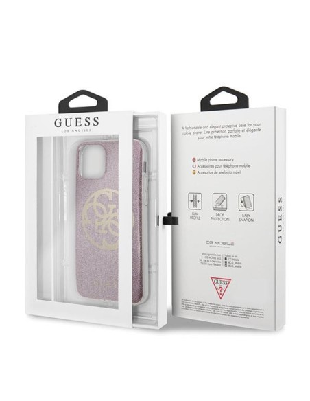 Guess 4G Circle Glitter dėklas, skirtas iPhone 11 Pro Max - rožinis Guess 4G Circle Glitter dėklas, skirtas iPhone 11 Pro Max - rožinis