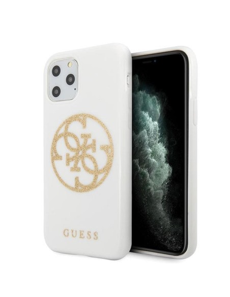 Guess Glitter 4G Circle Logo dėklas, skirtas iPhone 11 Pro Max - baltas Guess Glitter 4G Circle Logo dėklas, skirtas iPhone 11 Pro Max - baltas