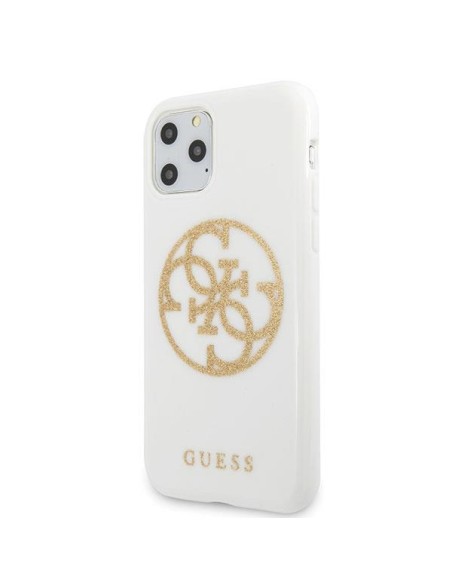 Guess Glitter 4G Circle Logo dėklas, skirtas iPhone 11 Pro Max - baltas Guess Glitter 4G Circle Logo dėklas, skirtas iPhone 11 Pro Max - baltas