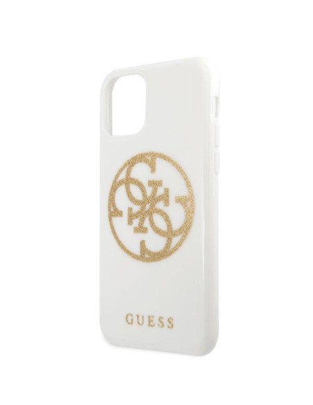 Guess Glitter 4G Circle Logo dėklas, skirtas iPhone 11 Pro Max - baltas Guess Glitter 4G Circle Logo dėklas, skirtas iPhone 11 Pro Max - baltas