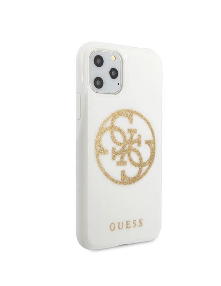 Guess Glitter 4G Circle Logo dėklas, skirtas iPhone 11 Pro Max - baltas Guess Glitter 4G Circle Logo dėklas, skirtas iPhone 11 Pro Max - baltas