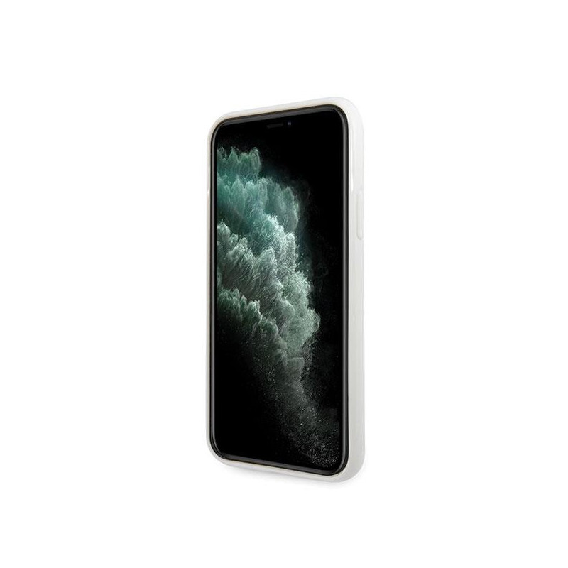 Guess Glitter 4G Circle Logo dėklas, skirtas iPhone 11 Pro Max - baltas
