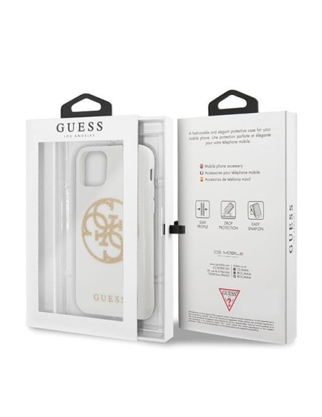 Guess Glitter 4G Circle Logo dėklas, skirtas iPhone 11 Pro Max - baltas Guess Glitter 4G Circle Logo dėklas, skirtas iPhone 11 Pro Max - baltas