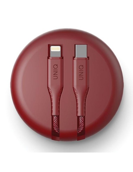 MFi UNIQ Halo USB-C / Lightning 18W nailono suvyniotas laidas 1,2 m - raudonas MFi UNIQ Halo USB-C / Lightning 18W nailono suvyniotas laidas 1,2 m - raudonas