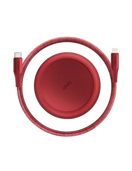 MFi UNIQ Halo USB-C / Lightning 18W nailono suvyniotas laidas 1,2 m - raudonas MFi UNIQ Halo USB-C / Lightning 18W nailono suvyniotas laidas 1,2 m - raudonas